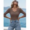 image:imageLUXVEER 34 Length Sleeve Womens Tops Lace Sexy V Neck Ribbed Knit Fitted T Shirts Dressy Casual Blouses Going Out TopsBrown