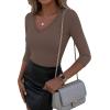 image:imageLUXVEER 34 Length Sleeve Womens Tops Lace Sexy V Neck Ribbed Knit Fitted T Shirts Dressy Casual Blouses Going Out TopsBrown