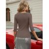 image:imageLUXVEER 34 Length Sleeve Womens Tops Lace Sexy V Neck Ribbed Knit Fitted T Shirts Dressy Casual Blouses Going Out TopsBrown