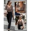 image:imageLUXVEER 34 Length Sleeve Womens Tops Lace Sexy V Neck Ribbed Knit Fitted T Shirts Dressy Casual Blouses Going Out TopsBrown