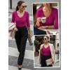 image:imageLUXVEER 34 Length Sleeve Womens Tops Lace Sexy V Neck Ribbed Knit Fitted T Shirts Dressy Casual Blouses Going Out TopsHot Pink