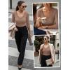 image:imageLUXVEER 34 Length Sleeve Womens Tops Lace Sexy V Neck Ribbed Knit Fitted T Shirts Dressy Casual Blouses Going Out TopsLight Brown