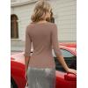 image:imageLUXVEER 34 Length Sleeve Womens Tops Lace Sexy V Neck Ribbed Knit Fitted T Shirts Dressy Casual Blouses Going Out TopsLight Brown