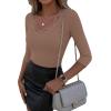 image:imageLUXVEER 34 Length Sleeve Womens Tops Lace Sexy V Neck Ribbed Knit Fitted T Shirts Dressy Casual Blouses Going Out TopsLight Brown