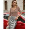 image:imageLUXVEER 34 Length Sleeve Womens Tops Lace Sexy V Neck Ribbed Knit Fitted T Shirts Dressy Casual Blouses Going Out TopsLight Brown