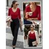 image:imageLUXVEER 34 Length Sleeve Womens Tops Lace Sexy V Neck Ribbed Knit Fitted T Shirts Dressy Casual Blouses Going Out TopsRed