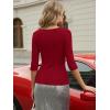 image:imageLUXVEER 34 Length Sleeve Womens Tops Lace Sexy V Neck Ribbed Knit Fitted T Shirts Dressy Casual Blouses Going Out TopsRed