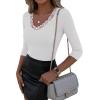 image:imageLUXVEER 34 Length Sleeve Womens Tops Lace Sexy V Neck Ribbed Knit Fitted T Shirts Dressy Casual Blouses Going Out TopsWhite