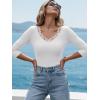 image:imageLUXVEER 34 Length Sleeve Womens Tops Lace Sexy V Neck Ribbed Knit Fitted T Shirts Dressy Casual Blouses Going Out TopsWhite