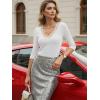 image:imageLUXVEER 34 Length Sleeve Womens Tops Lace Sexy V Neck Ribbed Knit Fitted T Shirts Dressy Casual Blouses Going Out TopsWhite
