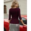 image:imageLUXVEER 34 Length Sleeve Womens Tops Lace Sexy V Neck Ribbed Knit Fitted T Shirts Dressy Casual Blouses Going Out TopsWine Red