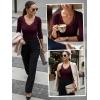 image:imageLUXVEER 34 Length Sleeve Womens Tops Lace Sexy V Neck Ribbed Knit Fitted T Shirts Dressy Casual Blouses Going Out TopsWine Red