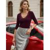 image:imageLUXVEER 34 Length Sleeve Womens Tops Lace Sexy V Neck Ribbed Knit Fitted T Shirts Dressy Casual Blouses Going Out TopsWine Red