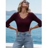 image:imageLUXVEER 34 Length Sleeve Womens Tops Lace Sexy V Neck Ribbed Knit Fitted T Shirts Dressy Casual Blouses Going Out TopsWine Red