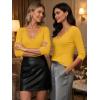image:imageLUXVEER 34 Length Sleeve Womens Tops Lace Sexy V Neck Ribbed Knit Fitted T Shirts Dressy Casual Blouses Going Out TopsYellow