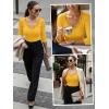 image:imageLUXVEER 34 Length Sleeve Womens Tops Lace Sexy V Neck Ribbed Knit Fitted T Shirts Dressy Casual Blouses Going Out TopsYellow