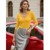 image:imageLUXVEER 34 Length Sleeve Womens Tops Lace Sexy V Neck Ribbed Knit Fitted T Shirts Dressy Casual Blouses Going Out TopsYellow
