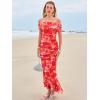 image:imageLUXVEER Wedding Guest Dresses for Women 2026 Floral Formal Cocktail Maxi Styles Off the Shoulder Stretch Sexy Bodycon DressRed