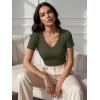 image:imageLUXVEER Women Short Sleeve Lace V Neck Shirts Ribbed Knit Fitted Basic Tee Tops Business Dressy Casual Summer Blouses TShirtArmy Green