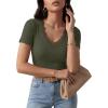 image:imageLUXVEER Women Short Sleeve Lace V Neck Shirts Ribbed Knit Fitted Basic Tee Tops Business Dressy Casual Summer Blouses TShirtArmy Green
