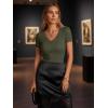 image:imageLUXVEER Women Short Sleeve Lace V Neck Shirts Ribbed Knit Fitted Basic Tee Tops Business Dressy Casual Summer Blouses TShirtArmy Green