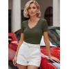 image:imageLUXVEER Women Short Sleeve Lace V Neck Shirts Ribbed Knit Fitted Basic Tee Tops Business Dressy Casual Summer Blouses TShirtArmy Green