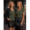 image:imageLUXVEER Women Short Sleeve Lace V Neck Shirts Ribbed Knit Fitted Basic Tee Tops Business Dressy Casual Summer Blouses TShirtArmy Green