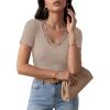 image:imageLUXVEER Women Short Sleeve Lace V Neck Shirts Ribbed Knit Fitted Basic Tee Tops Business Dressy Casual Summer Blouses TShirtBeige