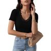 image:imageLUXVEER Women Short Sleeve Lace V Neck Shirts Ribbed Knit Fitted Basic Tee Tops Business Dressy Casual Summer Blouses TShirtBlack