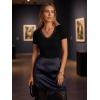 image:imageLUXVEER Women Short Sleeve Lace V Neck Shirts Ribbed Knit Fitted Basic Tee Tops Business Dressy Casual Summer Blouses TShirtBlack