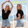 image:imageLUXVEER Women Short Sleeve Lace V Neck Shirts Ribbed Knit Fitted Basic Tee Tops Business Dressy Casual Summer Blouses TShirtBlack