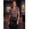 image:imageLUXVEER Women Short Sleeve Lace V Neck Shirts Ribbed Knit Fitted Basic Tee Tops Business Dressy Casual Summer Blouses TShirtBrown