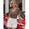 image:imageLUXVEER Women Short Sleeve Lace V Neck Shirts Ribbed Knit Fitted Basic Tee Tops Business Dressy Casual Summer Blouses TShirtBrown