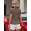 image:imageLUXVEER Women Short Sleeve Lace V Neck Shirts Ribbed Knit Fitted Basic Tee Tops Business Dressy Casual Summer Blouses TShirtBrown