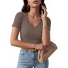 image:imageLUXVEER Women Short Sleeve Lace V Neck Shirts Ribbed Knit Fitted Basic Tee Tops Business Dressy Casual Summer Blouses TShirtBrown
