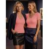 image:imageLUXVEER Women Short Sleeve Lace V Neck Shirts Ribbed Knit Fitted Basic Tee Tops Business Dressy Casual Summer Blouses TShirtCoral