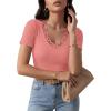 image:imageLUXVEER Women Short Sleeve Lace V Neck Shirts Ribbed Knit Fitted Basic Tee Tops Business Dressy Casual Summer Blouses TShirtCoral