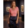 image:imageLUXVEER Women Short Sleeve Lace V Neck Shirts Ribbed Knit Fitted Basic Tee Tops Business Dressy Casual Summer Blouses TShirtCoral