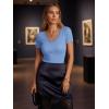image:imageLUXVEER Women Short Sleeve Lace V Neck Shirts Ribbed Knit Fitted Basic Tee Tops Business Dressy Casual Summer Blouses TShirtLight Blue