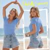 image:imageLUXVEER Women Short Sleeve Lace V Neck Shirts Ribbed Knit Fitted Basic Tee Tops Business Dressy Casual Summer Blouses TShirtLight Blue