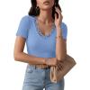 image:imageLUXVEER Women Short Sleeve Lace V Neck Shirts Ribbed Knit Fitted Basic Tee Tops Business Dressy Casual Summer Blouses TShirtLight Blue