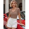 image:imageLUXVEER Women Short Sleeve Lace V Neck Shirts Ribbed Knit Fitted Basic Tee Tops Business Dressy Casual Summer Blouses TShirtLight Brown