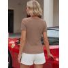 image:imageLUXVEER Women Short Sleeve Lace V Neck Shirts Ribbed Knit Fitted Basic Tee Tops Business Dressy Casual Summer Blouses TShirtLight Brown