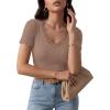 image:imageLUXVEER Women Short Sleeve Lace V Neck Shirts Ribbed Knit Fitted Basic Tee Tops Business Dressy Casual Summer Blouses TShirtLight Brown