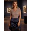 image:imageLUXVEER Women Short Sleeve Lace V Neck Shirts Ribbed Knit Fitted Basic Tee Tops Business Dressy Casual Summer Blouses TShirtLight Brown