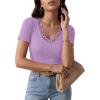 image:imageLUXVEER Women Short Sleeve Lace V Neck Shirts Ribbed Knit Fitted Basic Tee Tops Business Dressy Casual Summer Blouses TShirtLilac