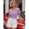 image:imageLUXVEER Women Short Sleeve Lace V Neck Shirts Ribbed Knit Fitted Basic Tee Tops Business Dressy Casual Summer Blouses TShirtLilac