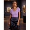 image:imageLUXVEER Women Short Sleeve Lace V Neck Shirts Ribbed Knit Fitted Basic Tee Tops Business Dressy Casual Summer Blouses TShirtLilac