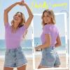 image:imageLUXVEER Women Short Sleeve Lace V Neck Shirts Ribbed Knit Fitted Basic Tee Tops Business Dressy Casual Summer Blouses TShirtLilac