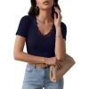 image:imageLUXVEER Women Short Sleeve Lace V Neck Shirts Ribbed Knit Fitted Basic Tee Tops Business Dressy Casual Summer Blouses TShirtNavy Blue